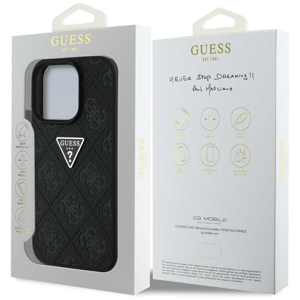 Etui til Apple iPhone 16 Pro Max, Guess, Hot Stamp 4G Pattern Triangle Logo, Sort