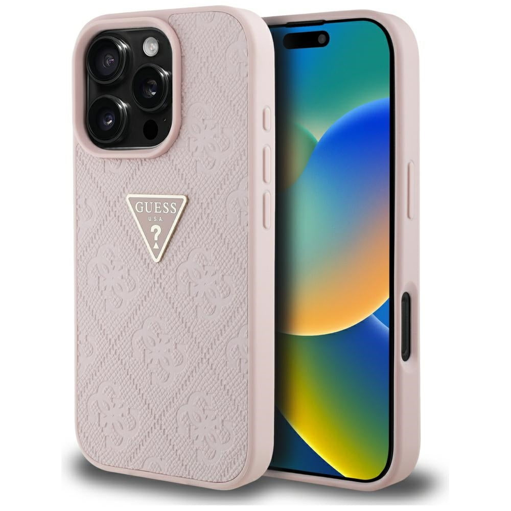 Etui til Apple iPhone 16 Pro Max, Guess, Hot Stamp 4G Pattern Triangle Logo, Pink