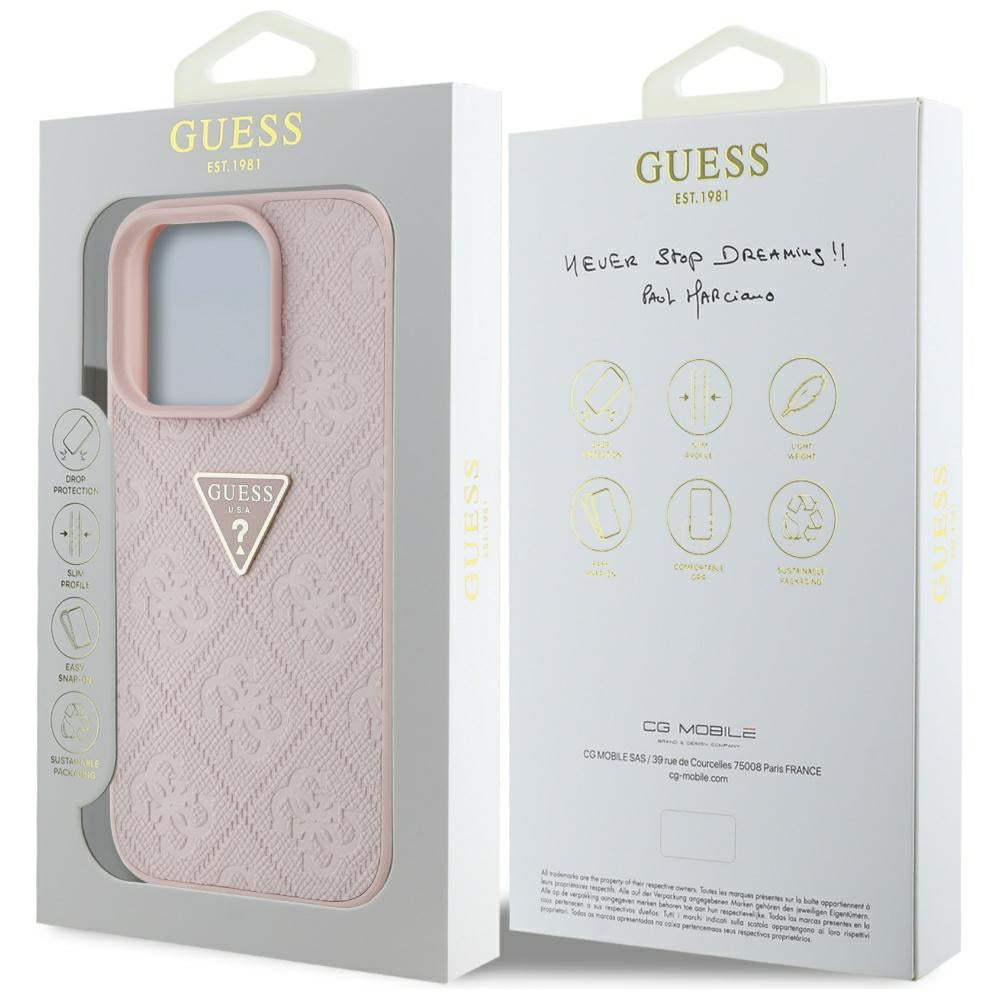 Etui til Apple iPhone 16 Pro Max, Guess, Hot Stamp 4G Pattern Triangle Logo, Pink