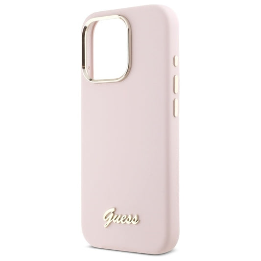 Cover til Apple iPhone 16 Pro Max, Guess, Script Metal Logo & Frame, Lys Rosa