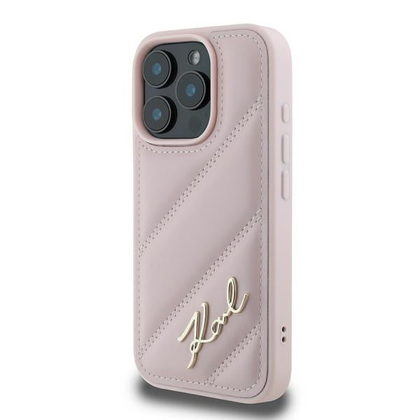 Case for Apple iPhone 16 Pro Max, Karl Lagerfeld, Diagonal Quilted Script, Pink