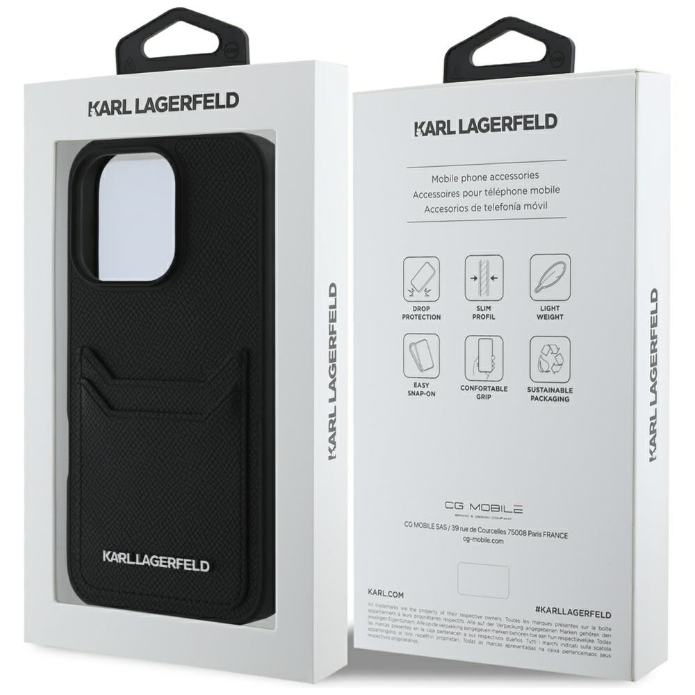 Etui til Apple iPhone 16 Pro Max, Karl Lagerfeld, Grained Cardslots, Sort