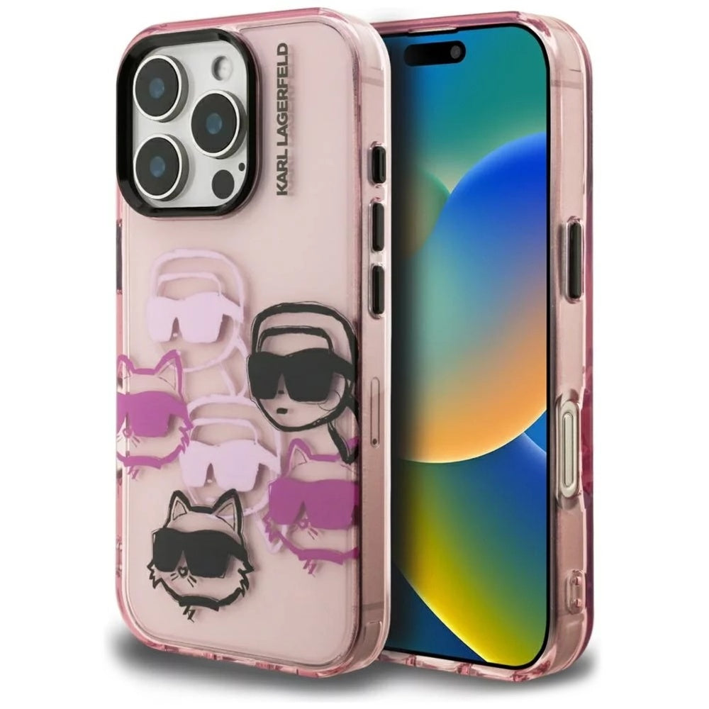 Etui til Apple iPhone 16 Pro Max, Karl Lagerfeld, IML Luxury Multi Head Pattern, Pink