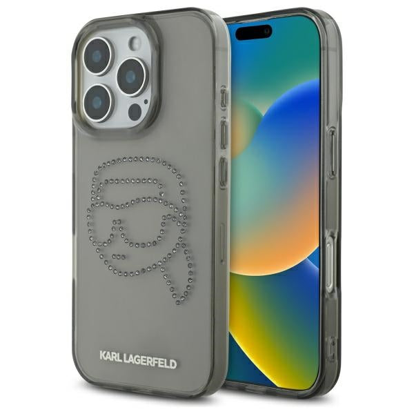 Etui til Apple iPhone 16 Pro Max, Karl Lagerfeld, IML Rhinestones Karl's Head, Sort