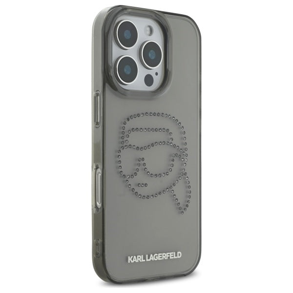 Etui til Apple iPhone 16 Pro Max, Karl Lagerfeld, IML Rhinestones Karl's Head, Sort