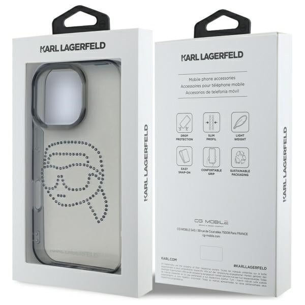 Etui til Apple iPhone 16 Pro Max, Karl Lagerfeld, IML Rhinestones Karl's Head, Sort
