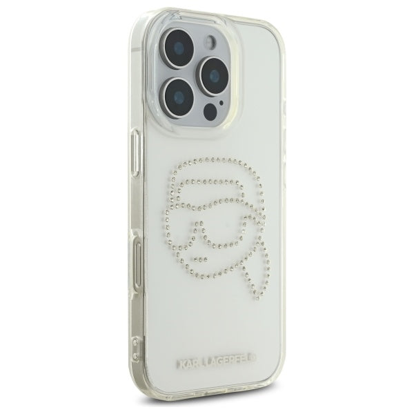 Etui til Apple iPhone 16 Pro Max, Karl Lagerfeld, IML Rhinestones Karl's Head, Gennemsigtig
