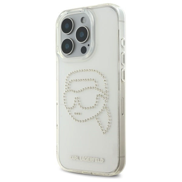 Etui til Apple iPhone 16 Pro Max, Karl Lagerfeld, IML Rhinestones Karl's Head, Gennemsigtig