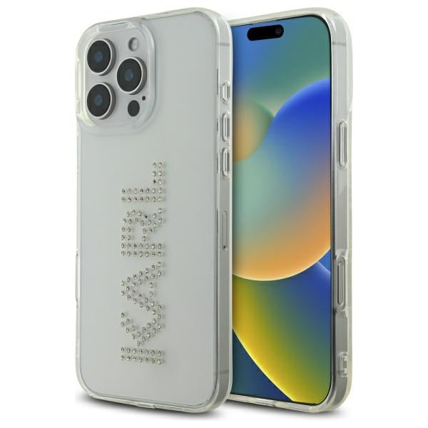 Etui til Apple iPhone 16 Pro Max, Karl Lagerfeld, IML Rhinestones Transparent Logo, Gennemsigtig