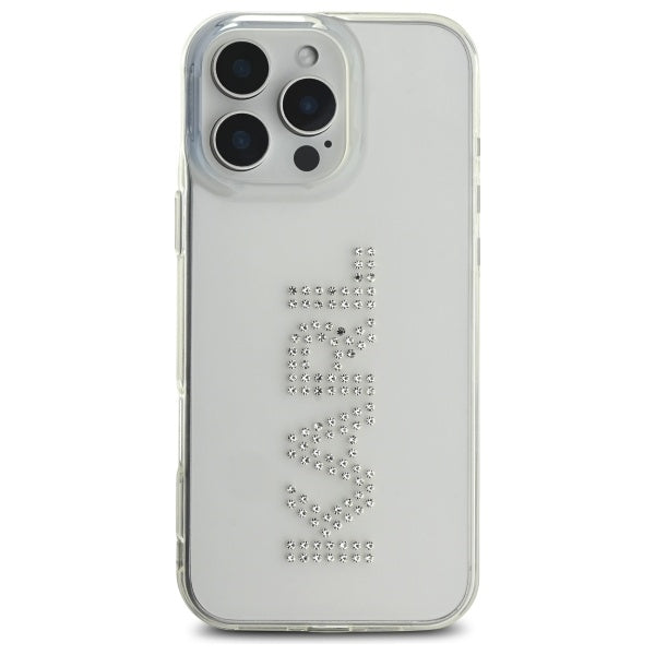 Etui til Apple iPhone 16 Pro Max, Karl Lagerfeld, IML Rhinestones Transparent Logo, Gennemsigtig