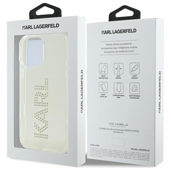 Etui til Apple iPhone 16 Pro Max, Karl Lagerfeld, IML Rhinestones Transparent Logo, Gennemsigtig