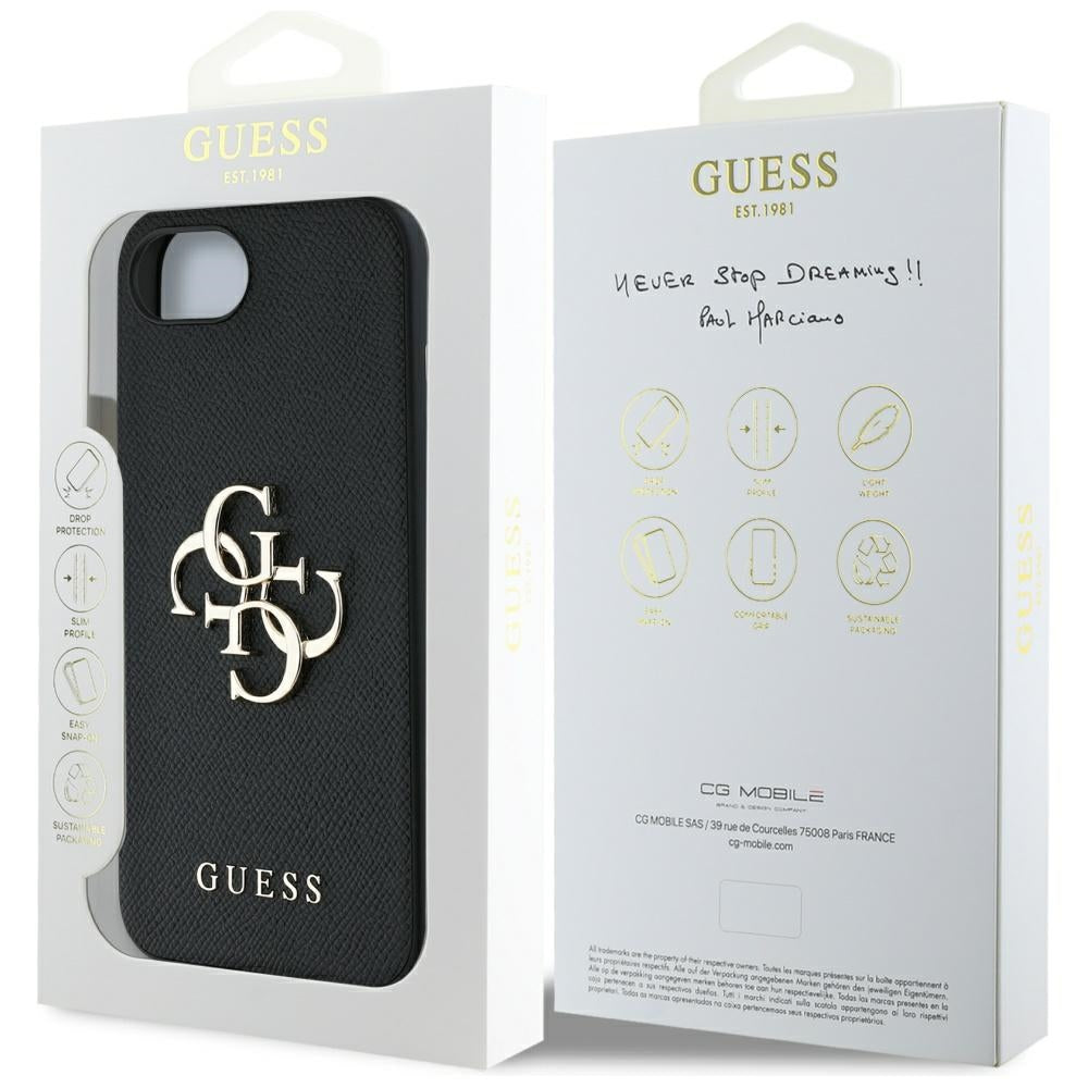 Etui til Apple iPhone 17e / 16e, Guess, 4G Grained Big and Classic Logo, Sort