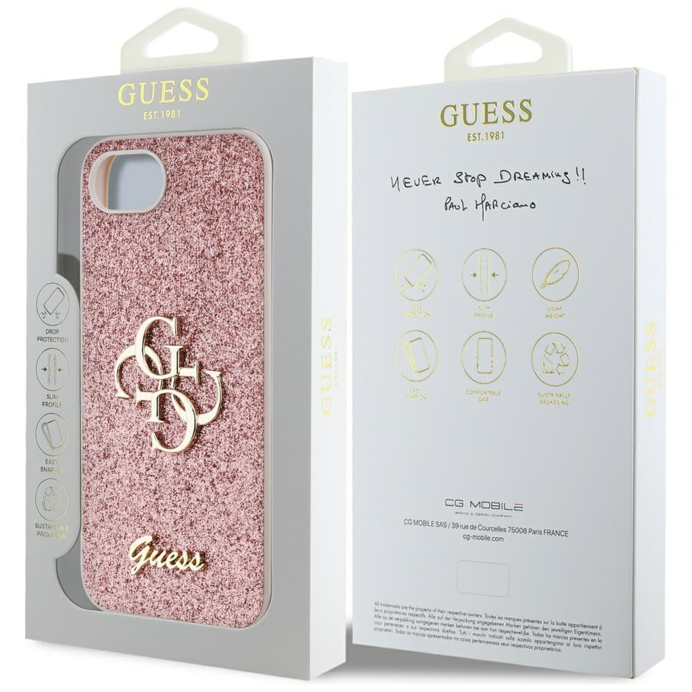 Etui til Apple iPhone 17e / 16e, Guess, Fixed Glitter Big 4G, Pink