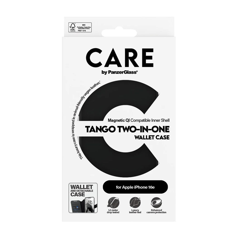 Etui til Apple iPhone 17e / 16e, PanzerGlass, Care Feature Tango Two-in-One, Sort