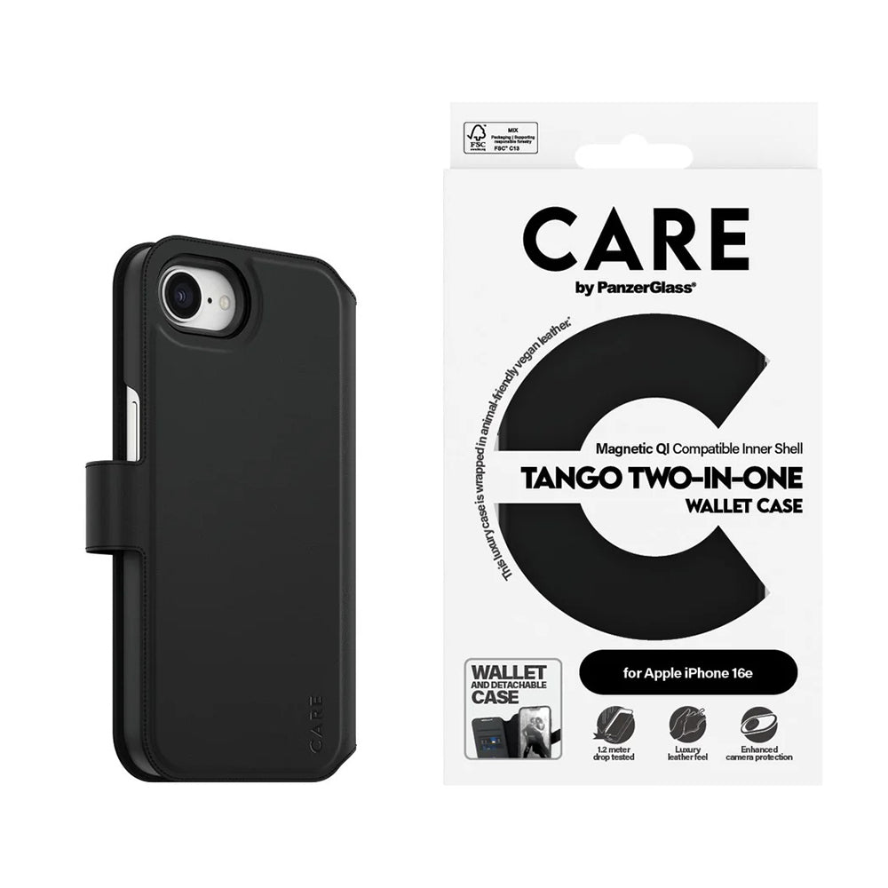 Etui til Apple iPhone 17e / 16e, PanzerGlass, Care Feature Tango Two-in-One, Sort