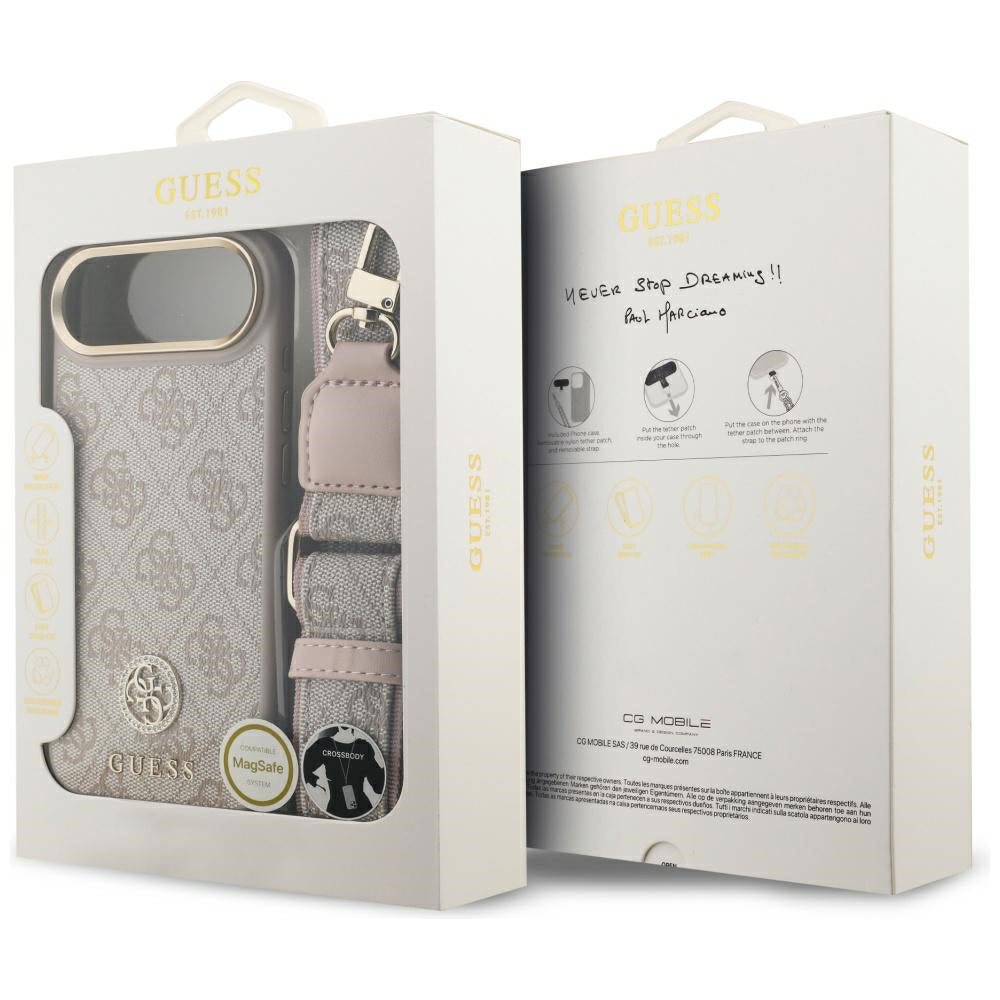 Etui til Apple iPhone 17 Air, Guess, 4G Strass Logo og Big Strap, Pink
