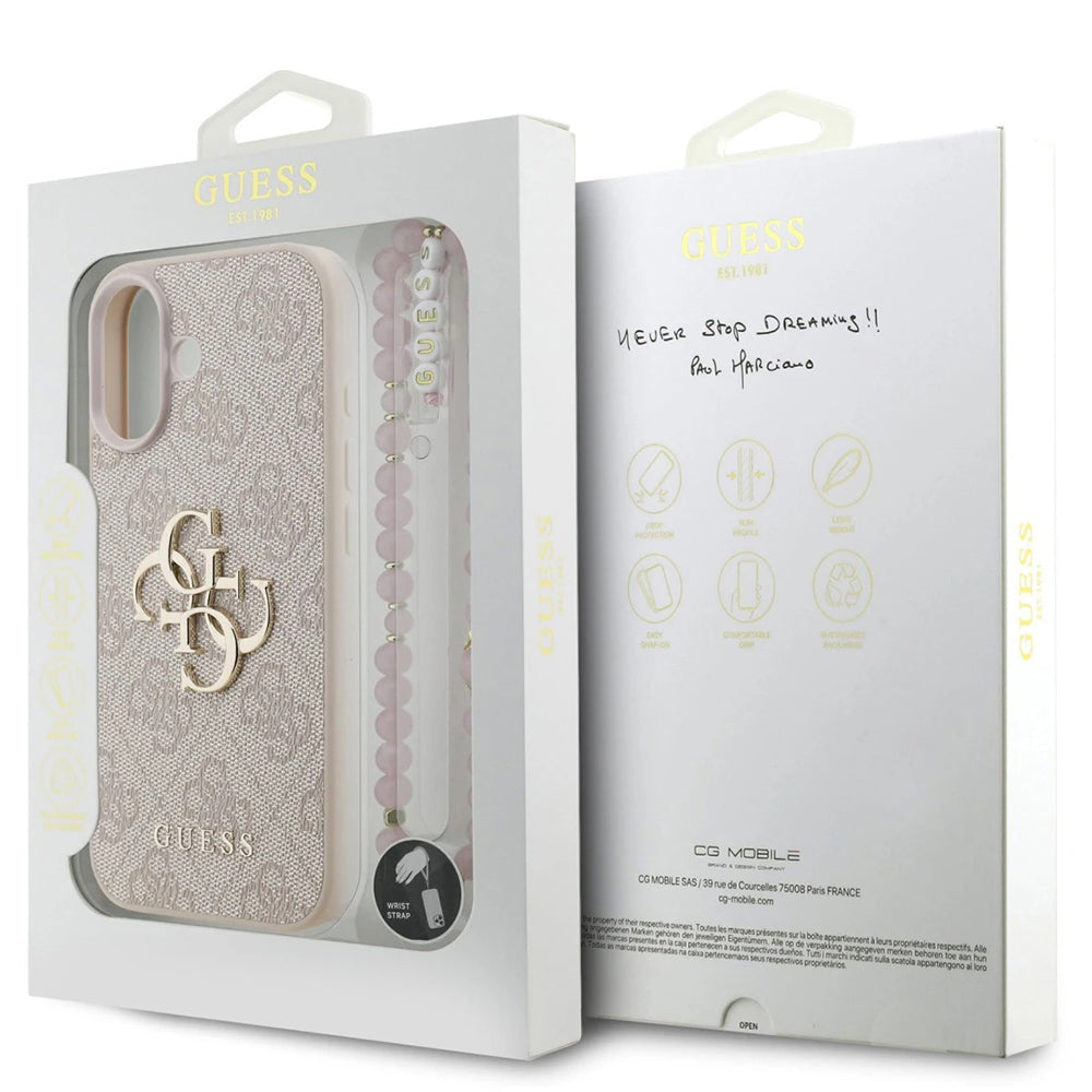 Etui til Apple iPhone 17, Guess, 4G Classic Logo med rem, Pink