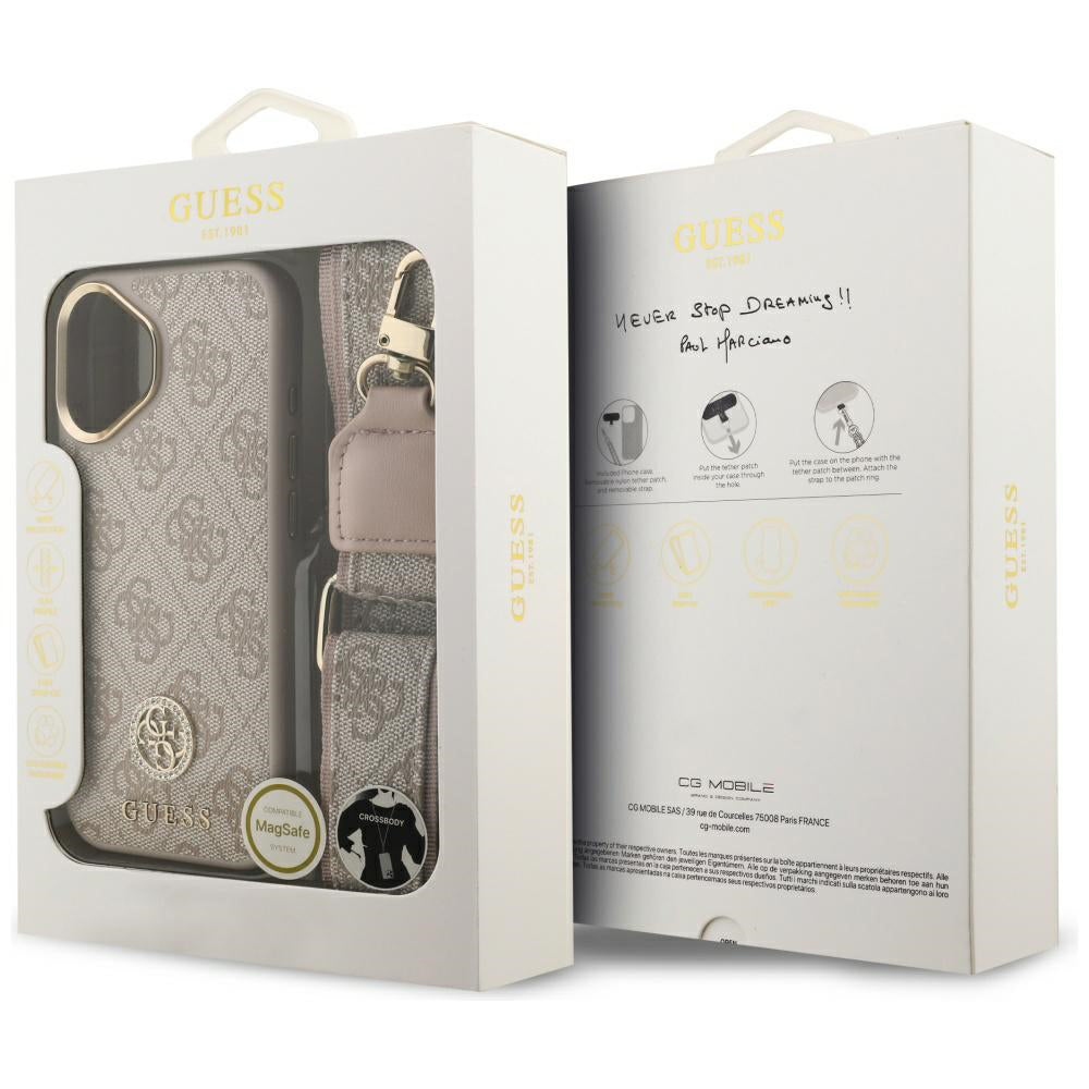 Etui til Apple iPhone 17, Guess, 4G Strass Logo og Big Strap, Pink