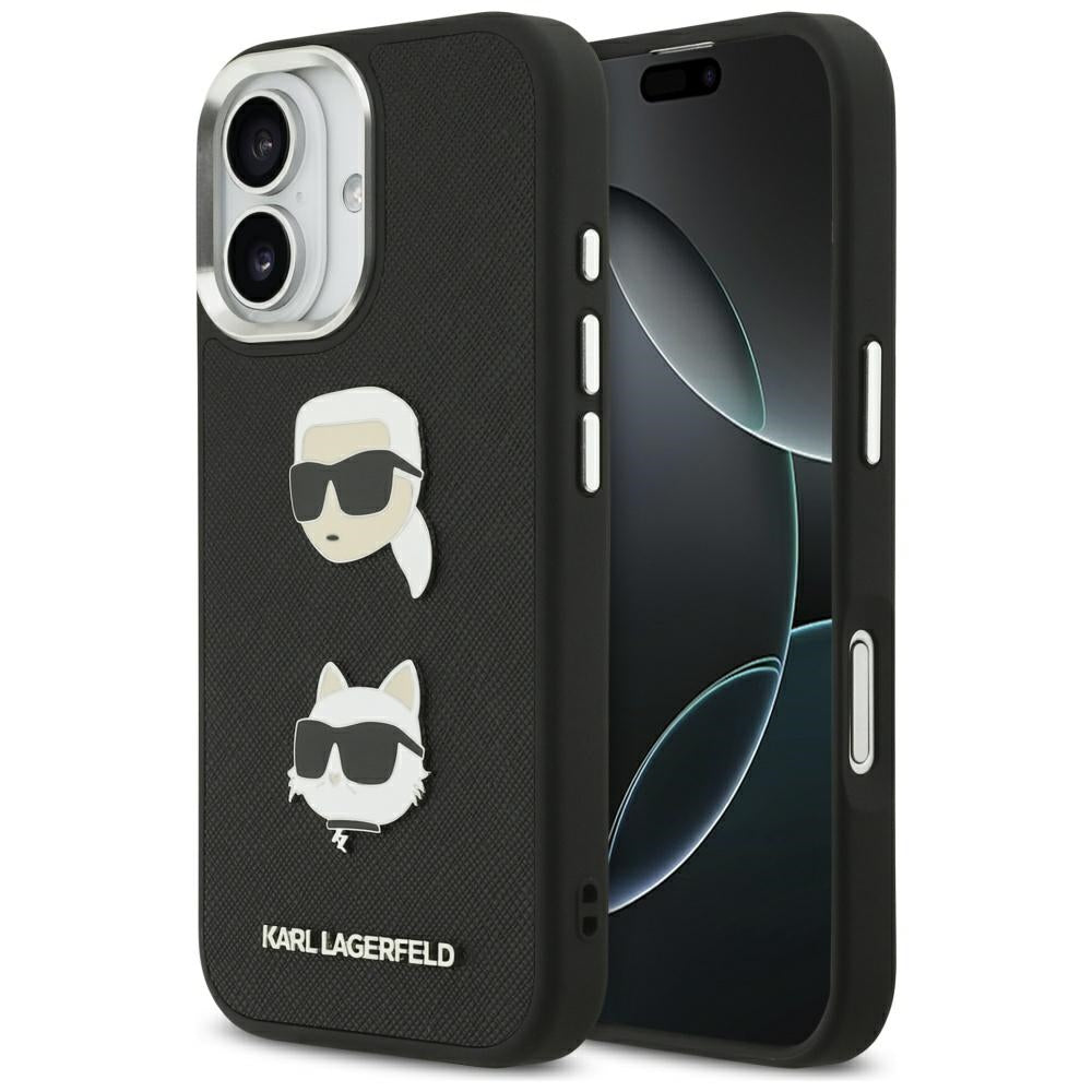 Etui til Apple iPhone 17, Karl Lagerfeld, Grained Karl & Choupette's Heads Pins and Logo, Sort