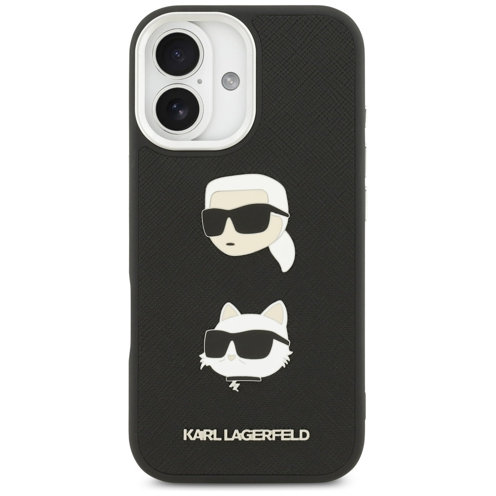 Etui til Apple iPhone 17, Karl Lagerfeld, Grained Karl & Choupette's Heads Pins and Logo, Sort