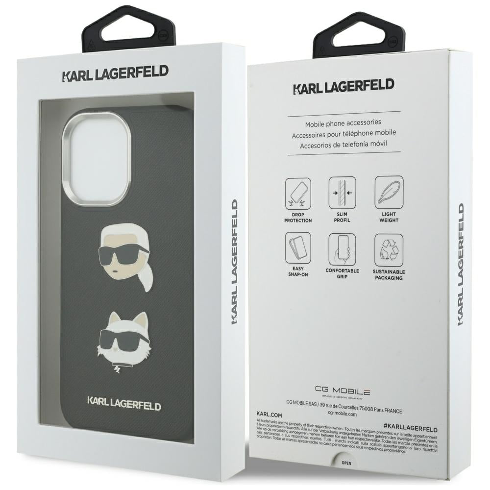 Etui til Apple iPhone 17, Karl Lagerfeld, Grained Karl & Choupette's Heads Pins and Logo, Sort