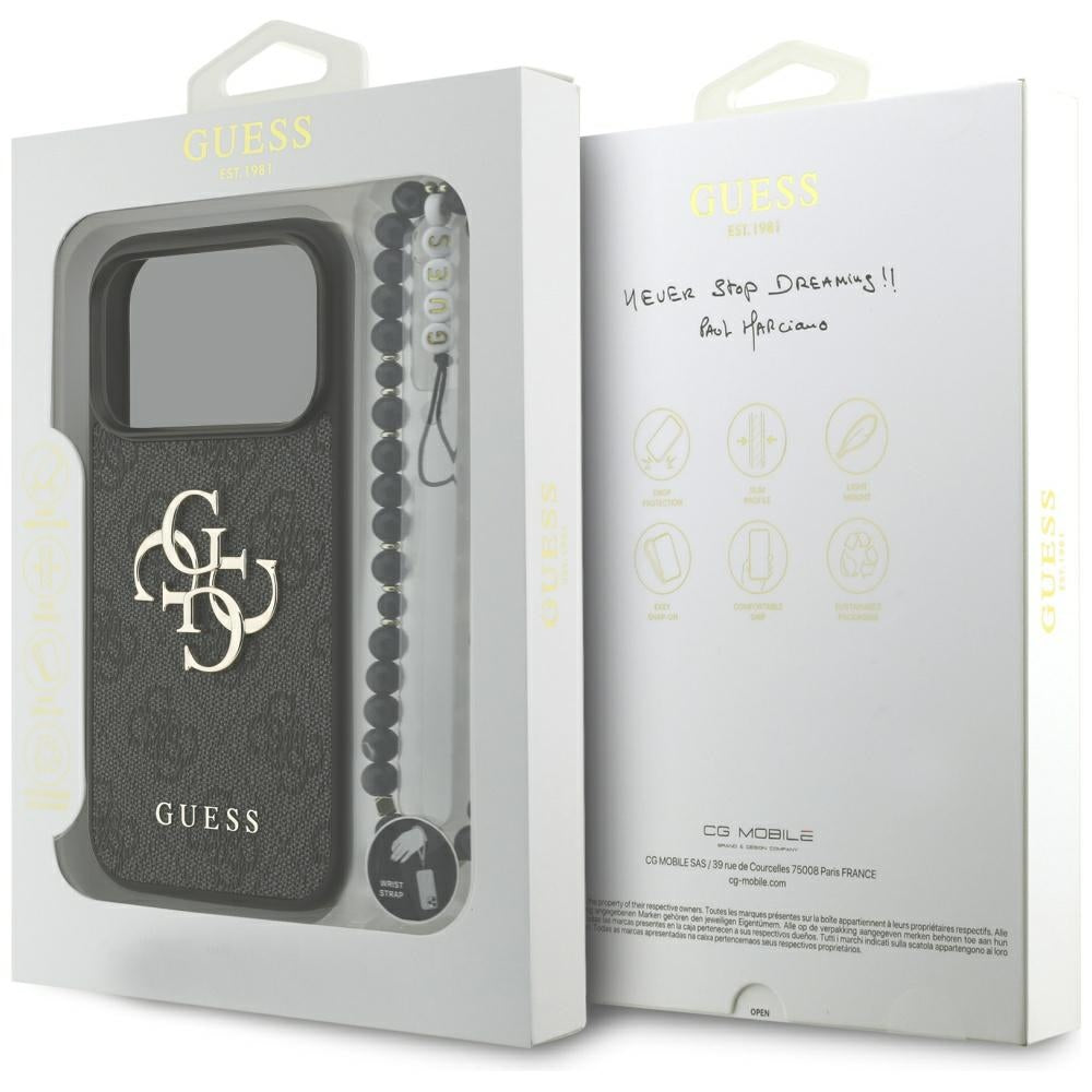 Etui til Apple iPhone 17 Pro, Guess, 4G Classic Logo med rem, Sort