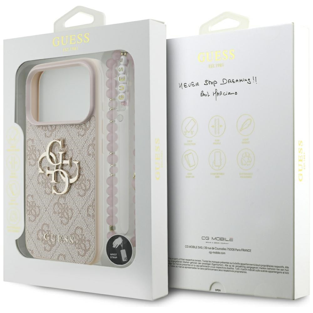 Etui til Apple iPhone 17 Pro, Guess, 4G Classic Logo med rem, Pink