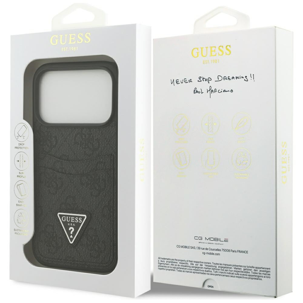 Etui til Apple iPhone 17 Pro, Guess, 4G Double Card Triangle, Sort