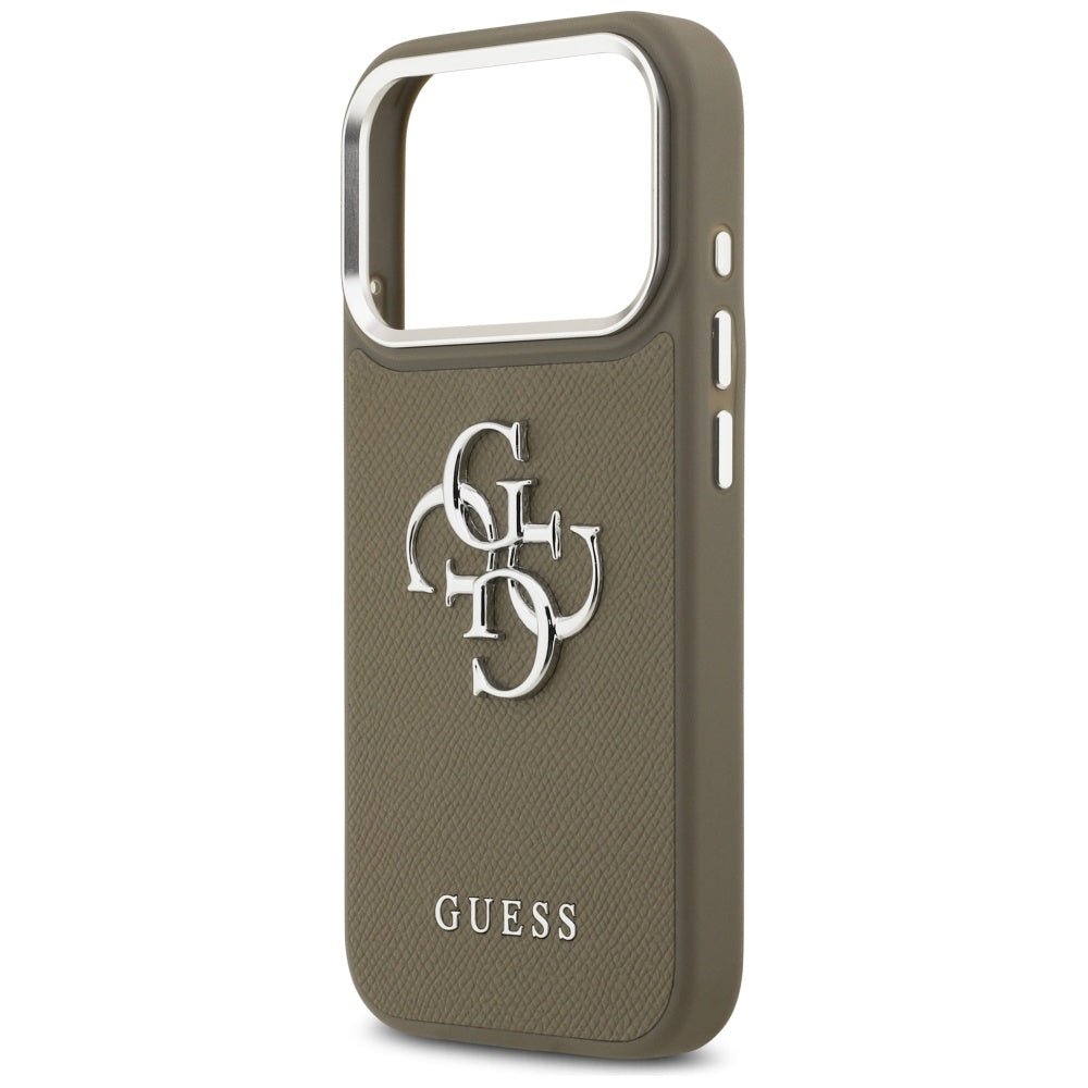 Etui til Apple iPhone 17 Pro, Guess, 4G Grained Big And Classic Logo, Brun Sølvfarvet
