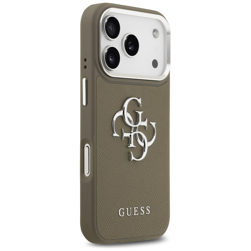 Etui til Apple iPhone 17 Pro, Guess, 4G Grained Big And Classic Logo, Brun Sølvfarvet