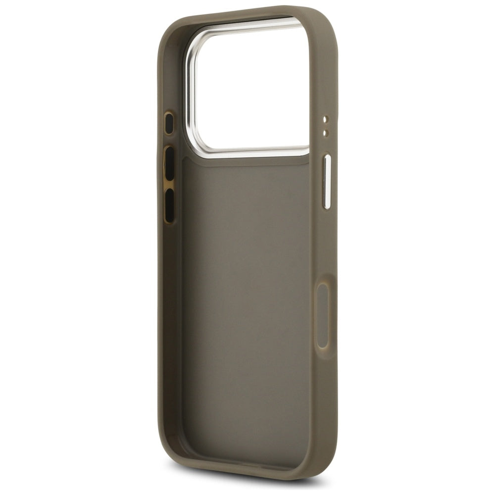 Etui til Apple iPhone 17 Pro, Guess, 4G Grained Big And Classic Logo, Brun Sølvfarvet