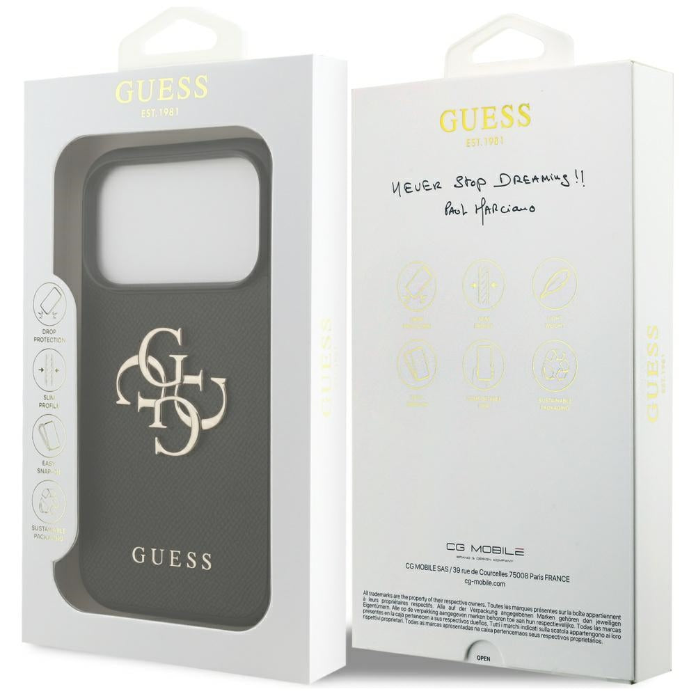 Etui til Apple iPhone 17 Pro, Guess, 4G Grained Big and Classic Logo, Sort