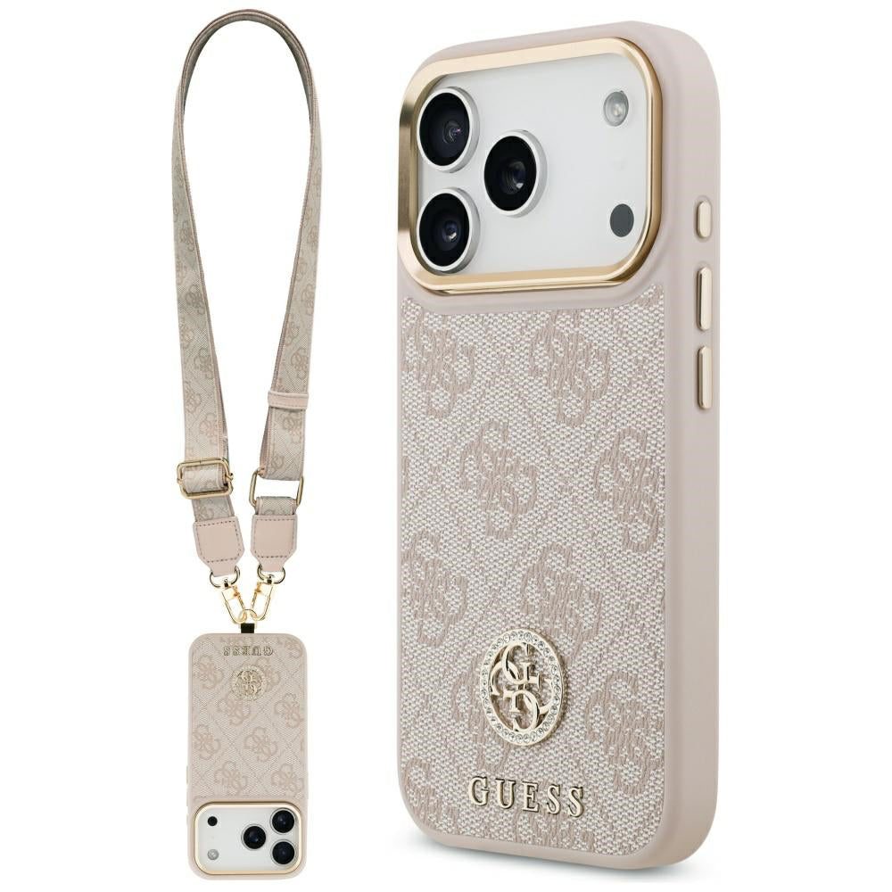 Etui til Apple iPhone 17 Pro, Guess, 4G Strass Logo og Big Strap, Pink