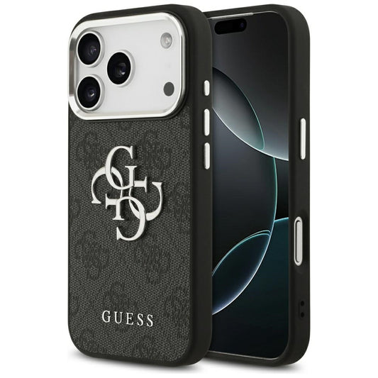 Etui til Apple iPhone 17 Pro, Guess, Big 4G Logo Classic, Sort Sølvfarvet