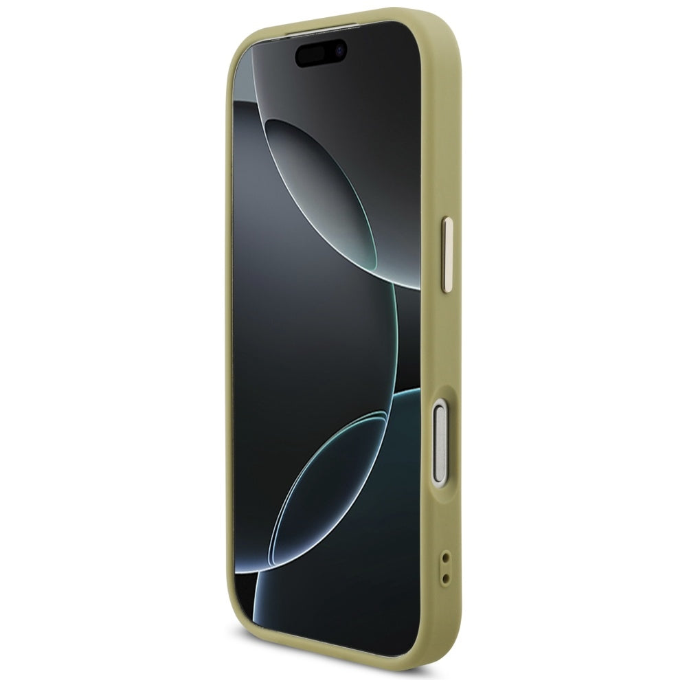 Case for Apple iPhone 17 Pro, Guess, Fixed Glitter Big 4G Metal Frame, Gold