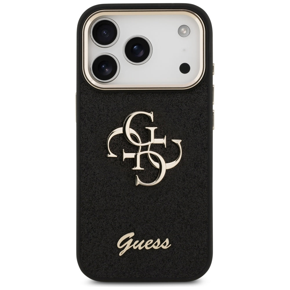 Etui til Apple iPhone 17 Pro, Guess, Fixed Glitter Big 4G Metal Frame, Sort