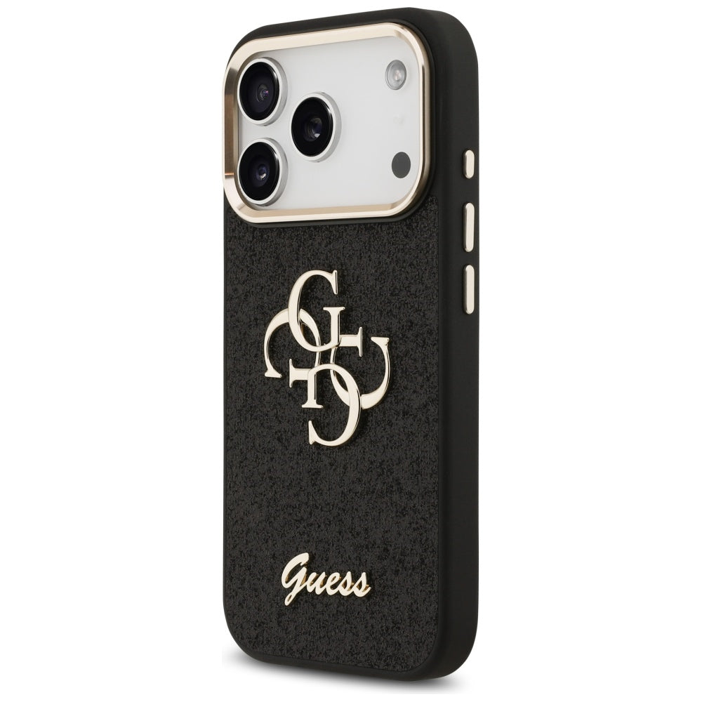 Etui til Apple iPhone 17 Pro, Guess, Fixed Glitter Big 4G Metal Frame, Sort