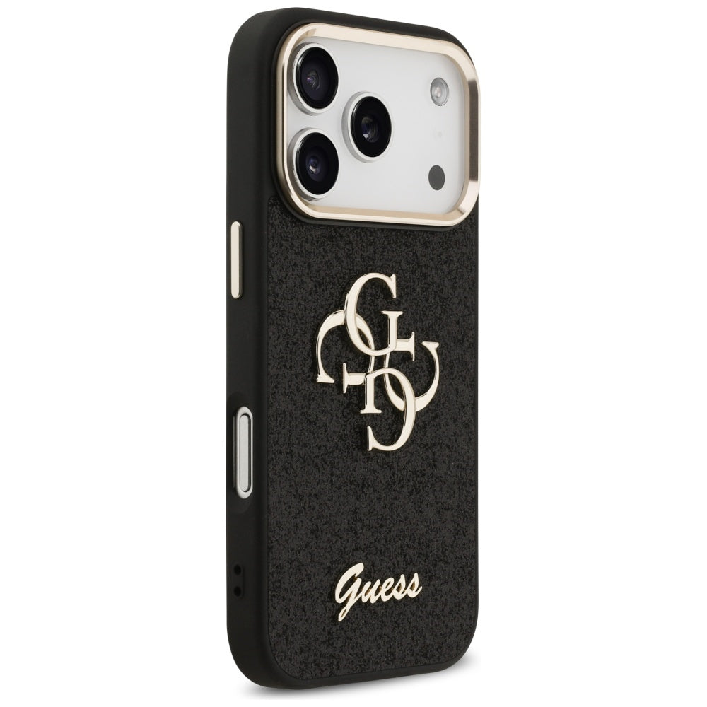 Etui til Apple iPhone 17 Pro, Guess, Fixed Glitter Big 4G Metal Frame, Sort