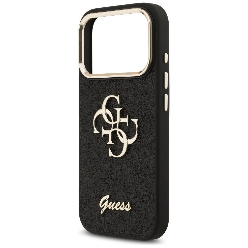 Etui til Apple iPhone 17 Pro, Guess, Fixed Glitter Big 4G Metal Frame, Sort
