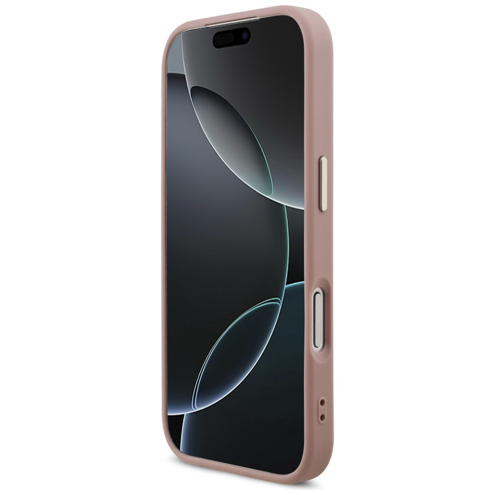 Etui til Apple iPhone 17 Pro, Guess, Fixed Glitter Big 4G Metal Frame, Pink