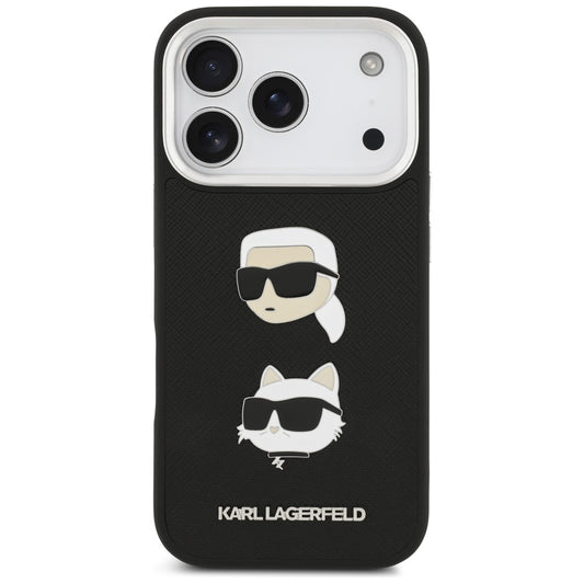 Case for Apple iPhone 17 Pro, Karl Lagerfeld, Grained Karl & Choupette's Heads Pins and Logo, Black