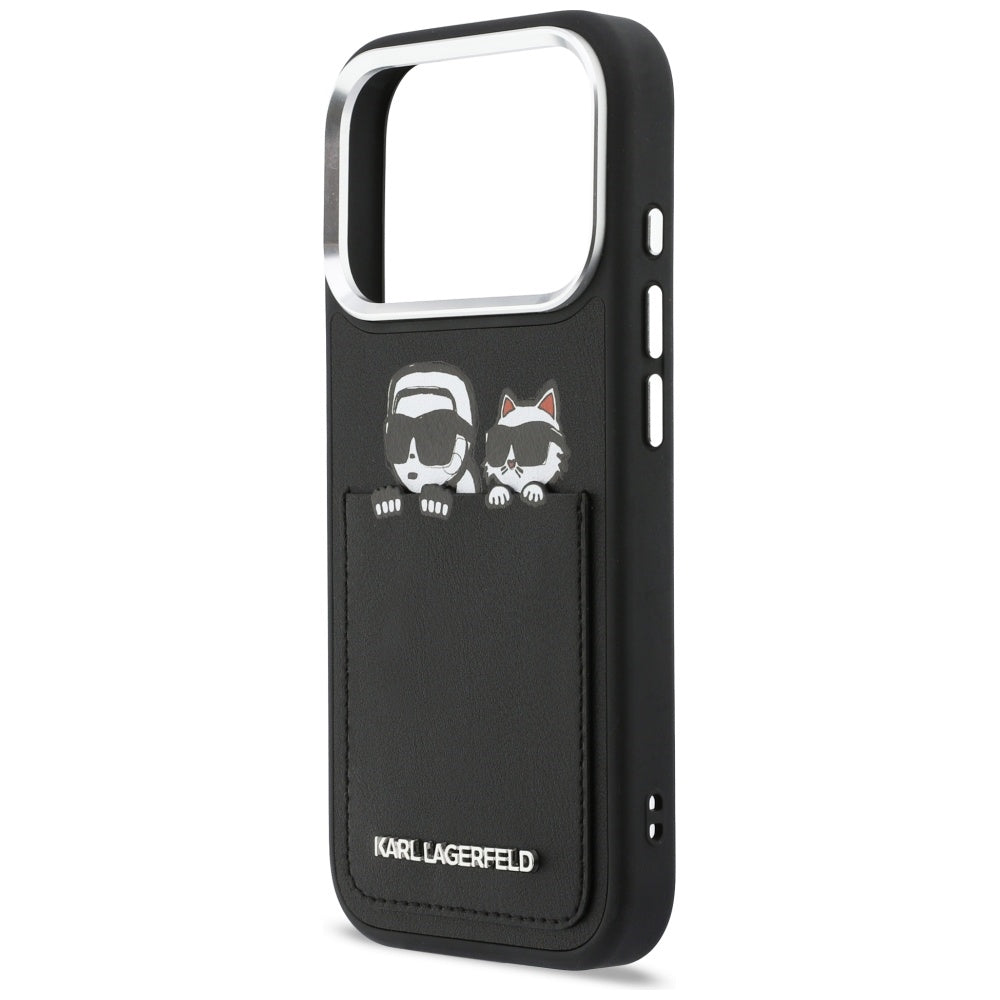 Case for Apple iPhone 17 Pro, Karl Lagerfeld, Karl & Choupette Print with Pocket, Black