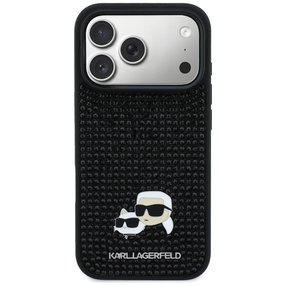 Etui til Apple iPhone 17 Pro, Karl Lagerfeld, Rhinestone Karl & Choupette Pins, Sort