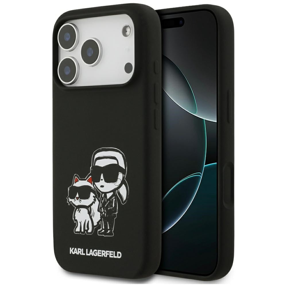 Etui til Apple iPhone 17 Pro, Karl Lagerfeld, Sketch and Logo Karl & Choupette, Sort