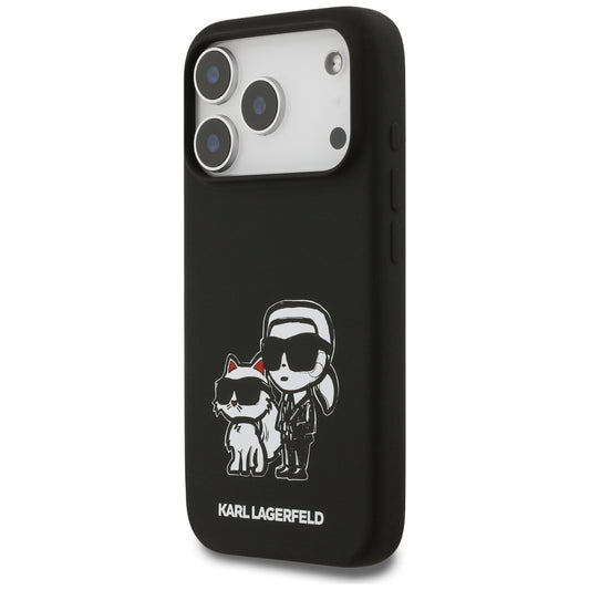 Case for Apple iPhone 17 Pro, Karl Lagerfeld, Sketch and Logo Karl & Choupette, Black