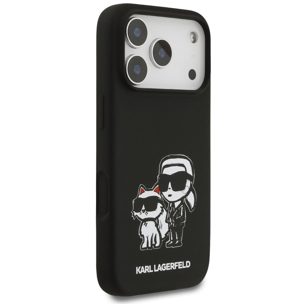 Etui til Apple iPhone 17 Pro, Karl Lagerfeld, Sketch and Logo Karl & Choupette, Sort