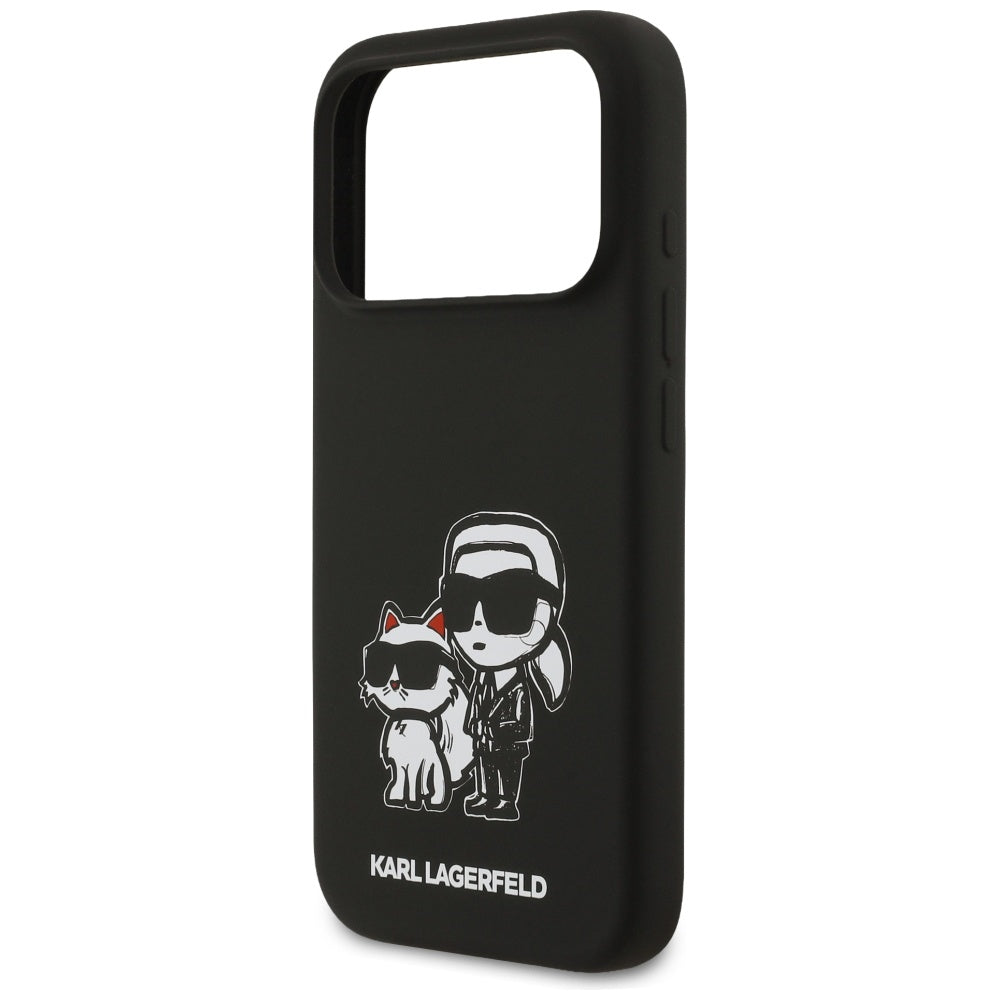 Etui til Apple iPhone 17 Pro, Karl Lagerfeld, Sketch and Logo Karl & Choupette, Sort