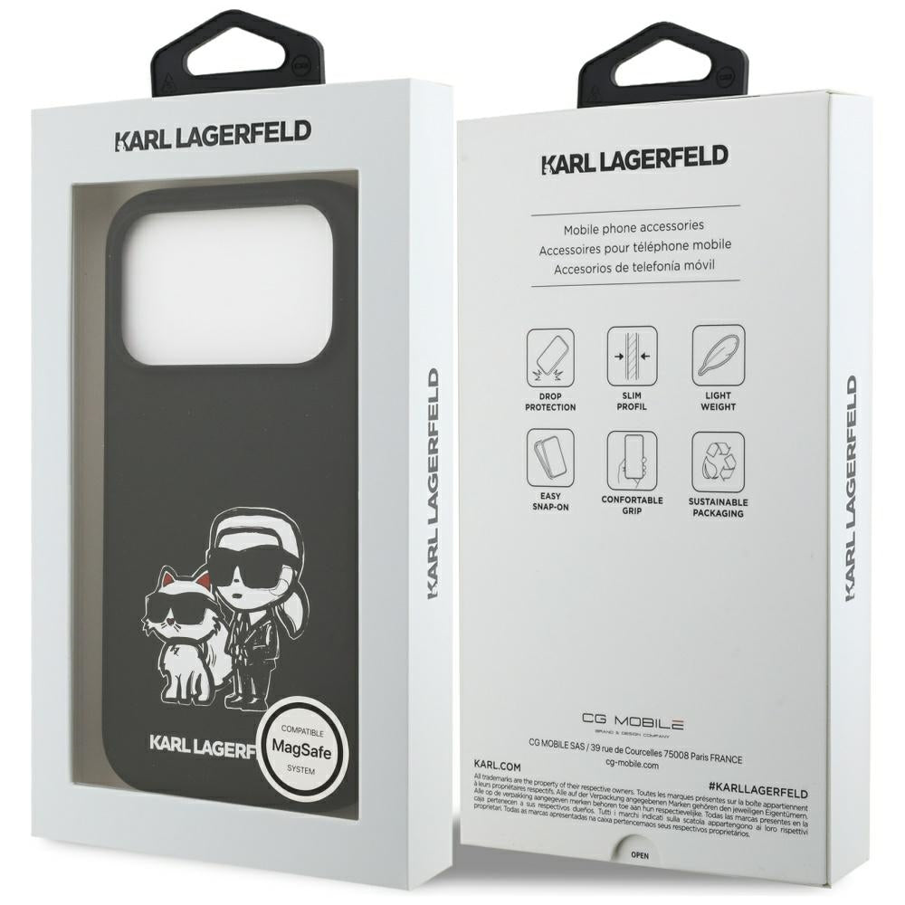 Etui til Apple iPhone 17 Pro, Karl Lagerfeld, Sketch and Logo Karl & Choupette, Sort