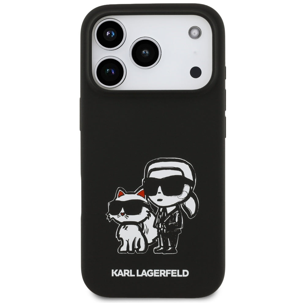Etui til Apple iPhone 17 Pro, Karl Lagerfeld, Sketch and Logo Karl & Choupette, Sort