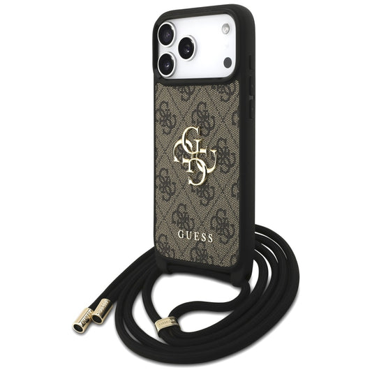 Etui til Apple iPhone 17 Pro Max, Guess, 4G CBDY Big Logo med snorestrop, Brun